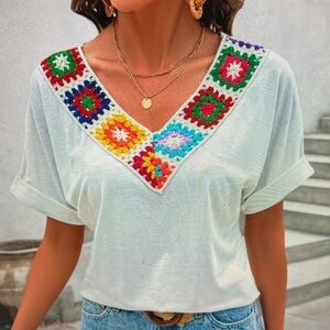 Colorful Crochet Accent Women's Top